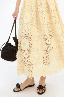 3D Lace Midi Skirt Yellow