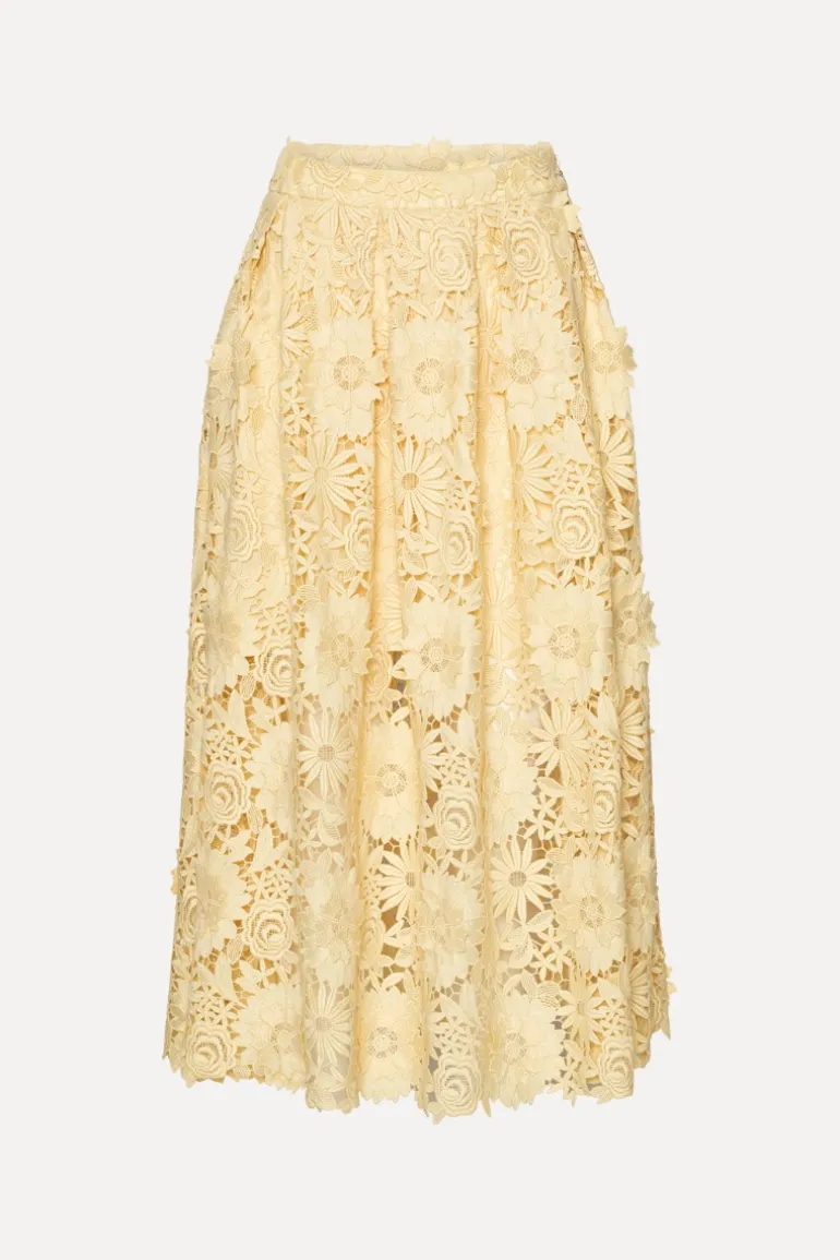 3D Lace Midi Skirt Yellow