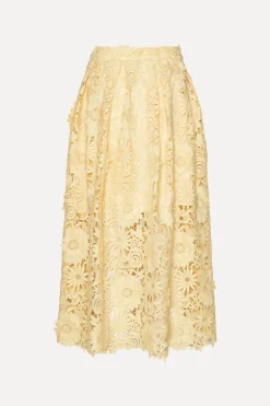 3D Lace Midi Skirt Yellow