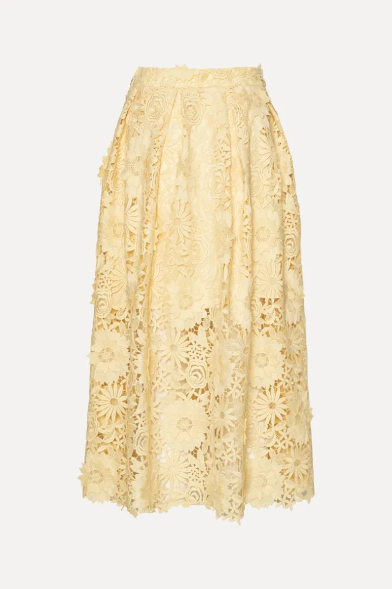 3D Lace Midi Skirt Yellow