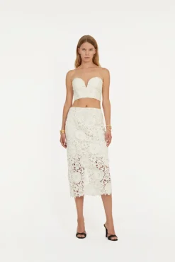 3d Lace Pencil Skirt White