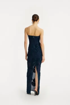 3d Mesh Maxi Dress Dark Blue