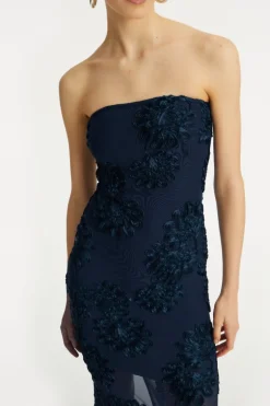 3d Mesh Maxi Dress Dark Blue