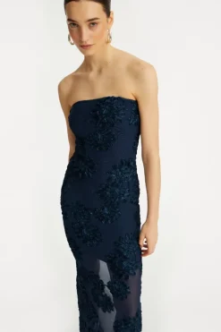 3d Mesh Maxi Dress Dark Blue