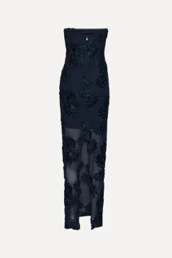 3d Mesh Maxi Dress Dark Blue