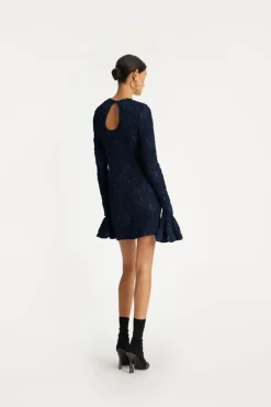 3d Mesh Mini Dress Dark Blue