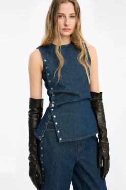 Denim Buttoned Top Dark Blue