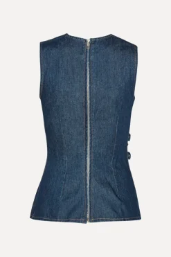 Denim Buttoned Top Dark Blue