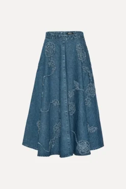 Denim Flower Midi Skirt Medium Blue