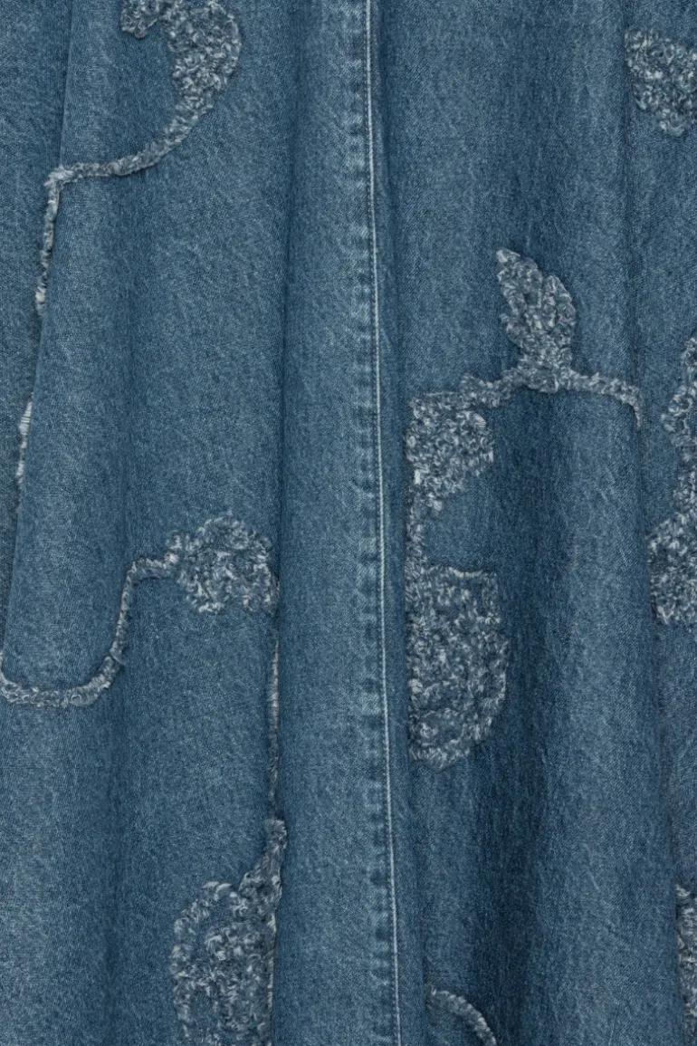 Denim Flower Midi Skirt Medium Blue