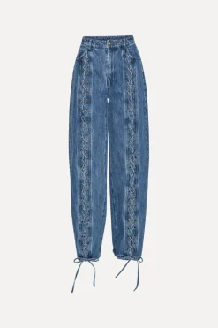 Denim Laced Leg Pants Blue