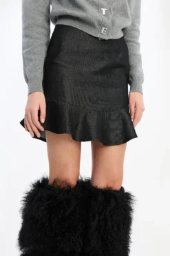 Denim Mini Ruffle Skirt Black