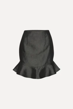 Denim Mini Ruffle Skirt Black