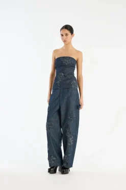 Denim Sleeveless Top Dark Blue