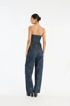 Denim Sleeveless Top Dark Blue