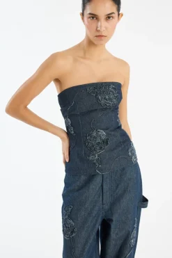 Denim Sleeveless Top Dark Blue