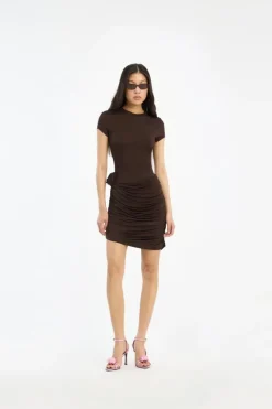 Draped Mini Dress Dark Brown