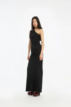 Draped One Shoulder Dress Black