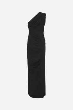 Draped One Shoulder Dress Black