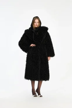 Faux Fur Belted Coat Black