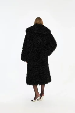 Faux Fur Belted Coat Black