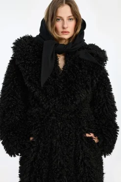 Faux Fur Belted Coat Black