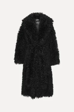 Faux Fur Belted Coat Black