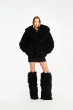 Faux Fur Belted Jacket Black
