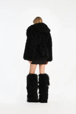 Faux Fur Belted Jacket Black