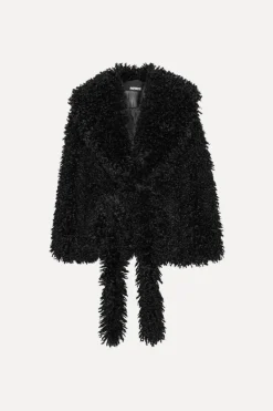 Faux Fur Belted Jacket Black