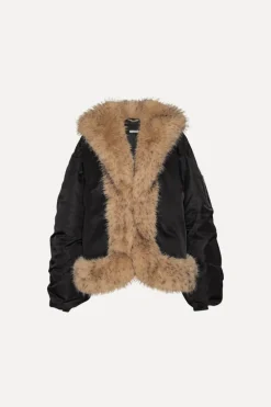 Faux Fur Collar Bomber Black