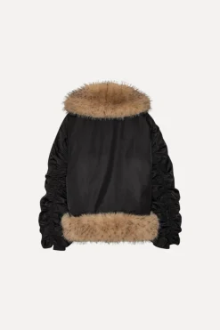 Faux Fur Collar Bomber Black