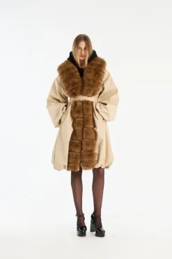 Faux Fur Collar Coat Beige