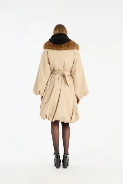Faux Fur Collar Coat Beige