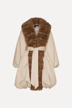 Faux Fur Collar Coat Beige