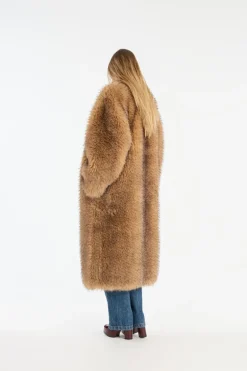 Faux Fur Long Coat Beige