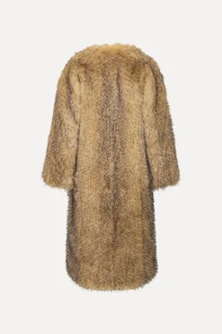 Faux Fur Long Coat Beige