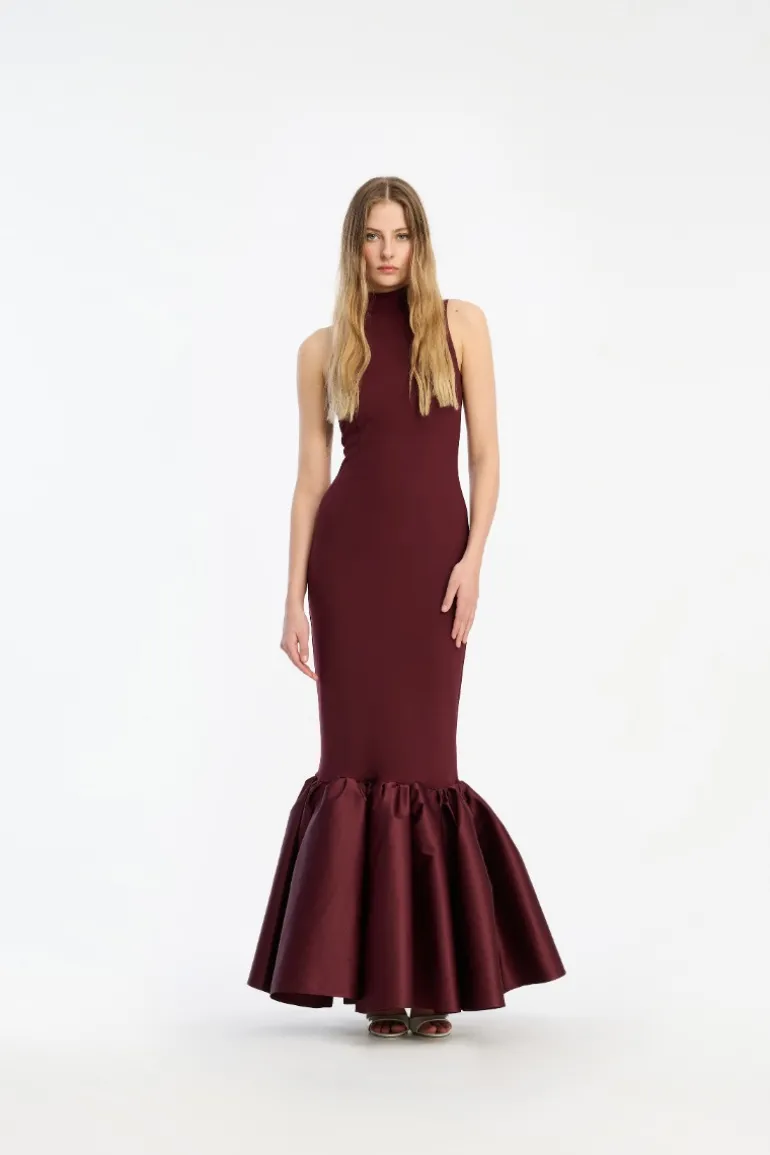 Fitted Maxi Dress Burgundy