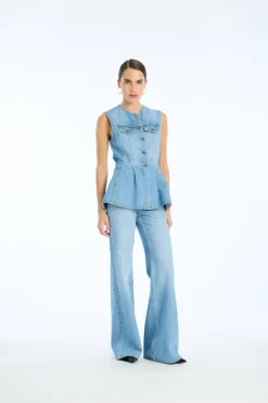 Flared Denim Top Blue