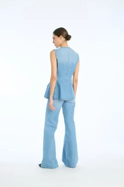 Flared Denim Top Blue