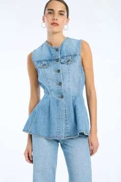 Flared Denim Top Blue