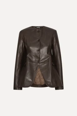 Flared Leather Jacket Dark Brown
