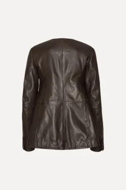 Flared Leather Jacket Dark Brown