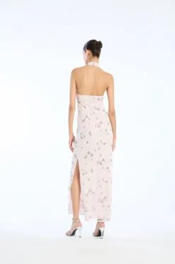 Flower Beads Maxi Dress Light Pink