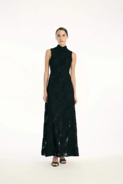 Flower Mesh Maxi Dress Black