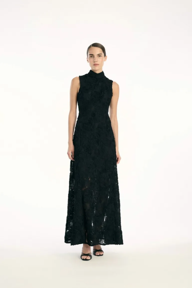 Flower Mesh Maxi Dress Black