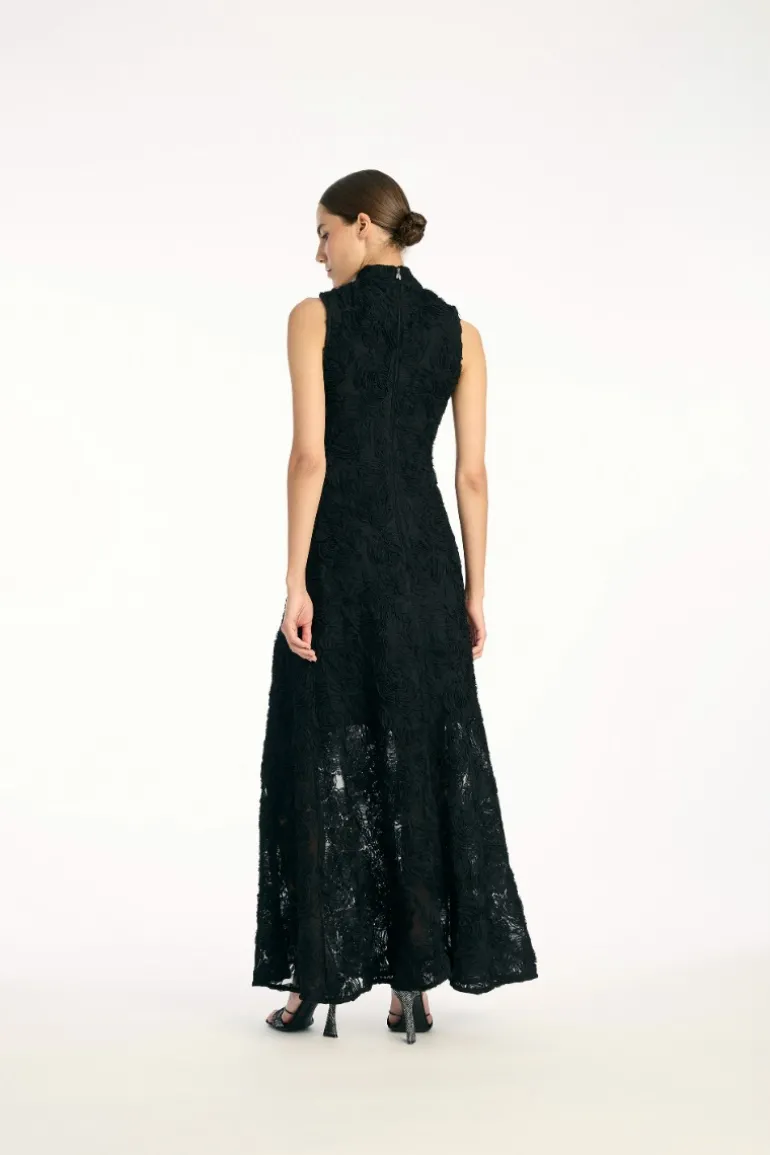 Flower Mesh Maxi Dress Black