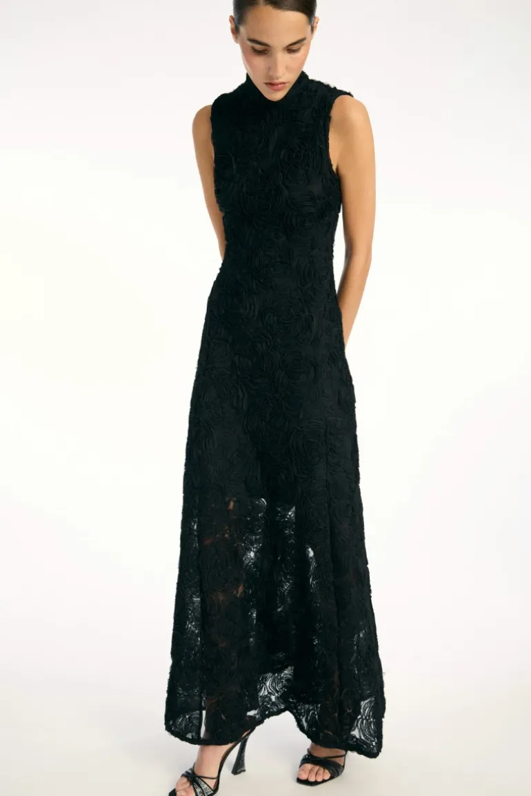 Flower Mesh Maxi Dress Black