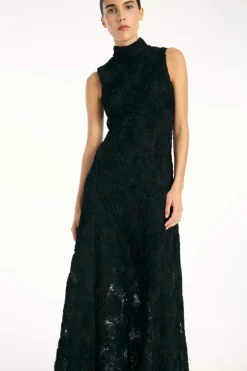 Flower Mesh Maxi Dress Black