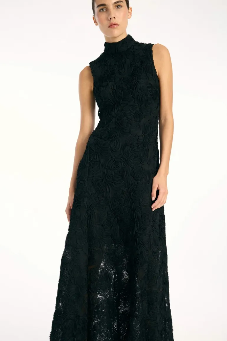 Flower Mesh Maxi Dress Black
